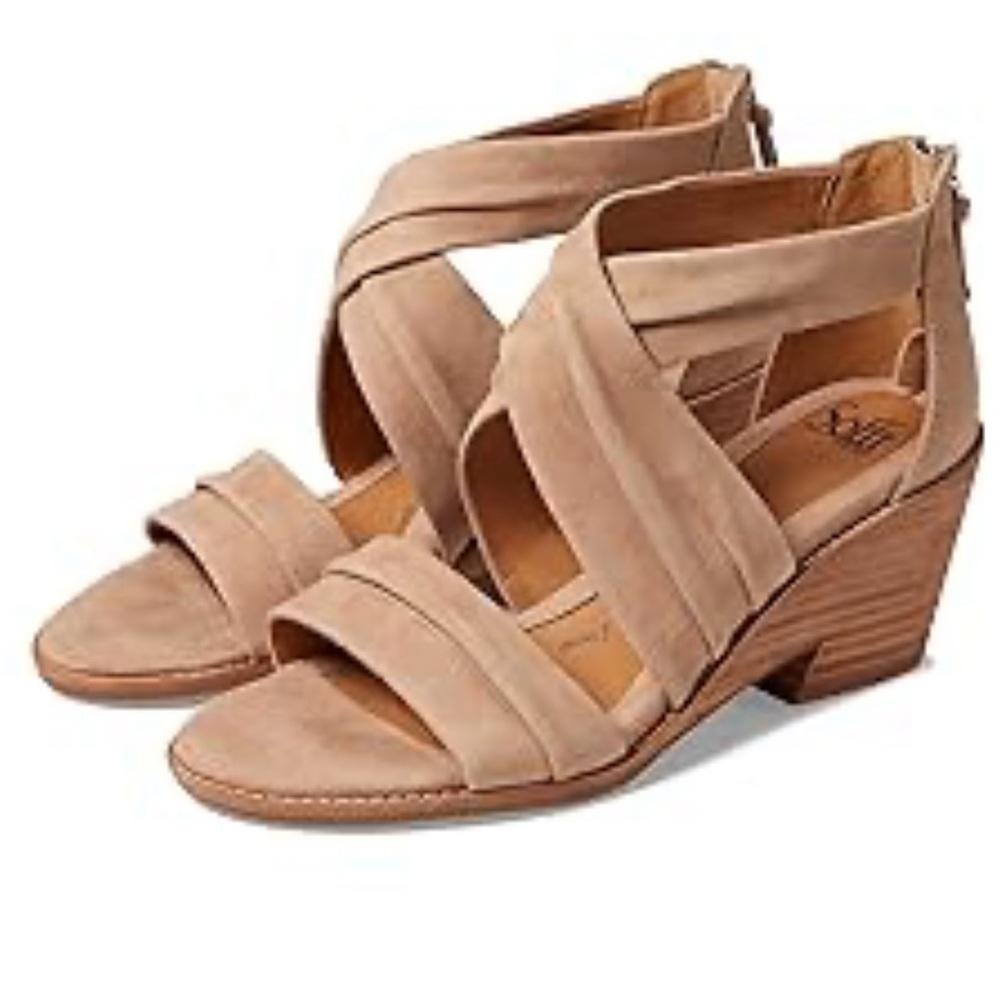 Sofft Womens Samoa Rose Taupe Ruched Suede Heeled Sandals - Size 7.5 M